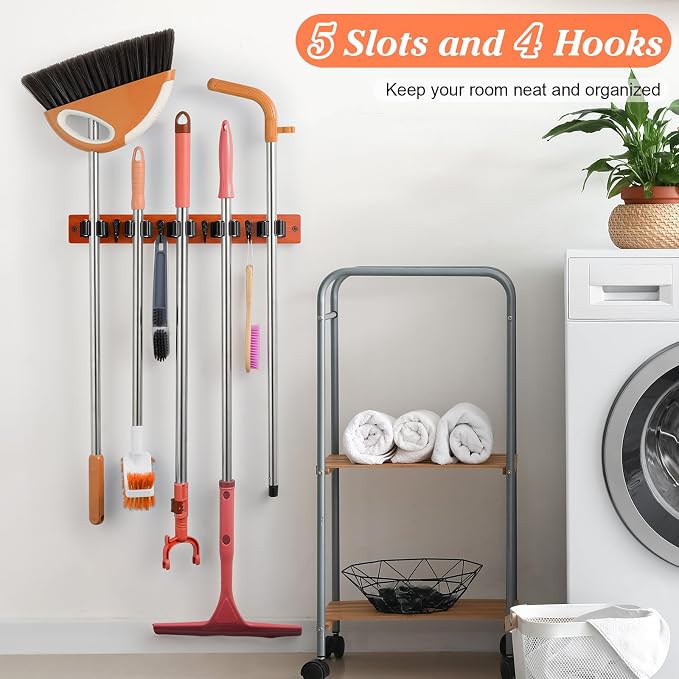 Brown Broom Holder Wall Mount - Image 3