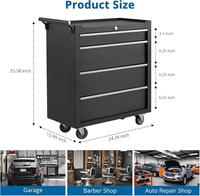IDEALHOUSE Rolling Tool Chest, 4 Drawers Tool Storage Cabinet, Toolbox - Image 3
