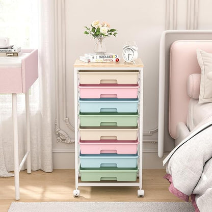 Rolling Storage Cart with Drawers, Utility Cart With 8 Drawers and Wooden - Image 6