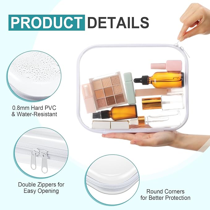 Hoolerry 4 Pcs Hard Clear Zipper Case Makeup Bags Plastic Pencil Pouch - Image 3