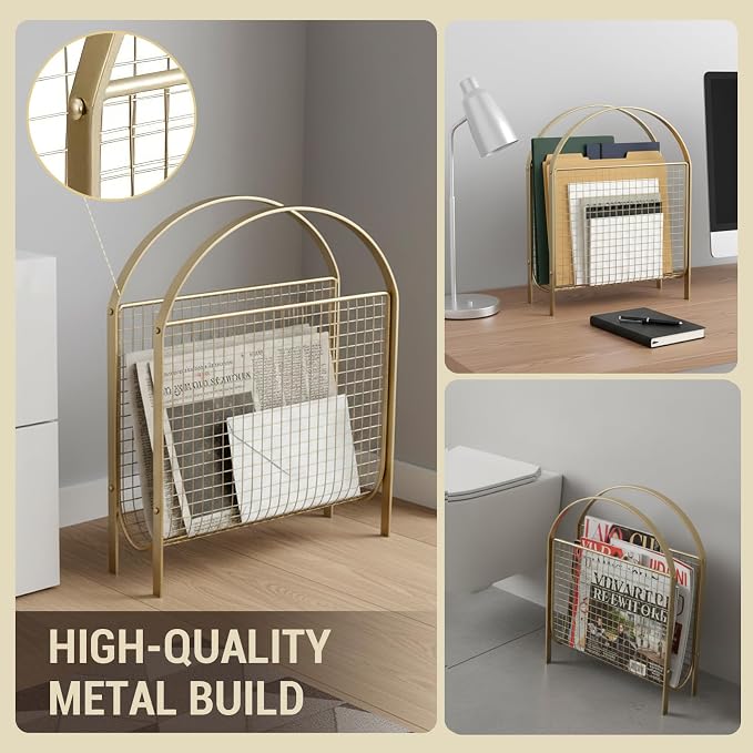 MyGift Mid-Century Design Magazine Rack, Matte Black Tone Metal Mesh - Image 6