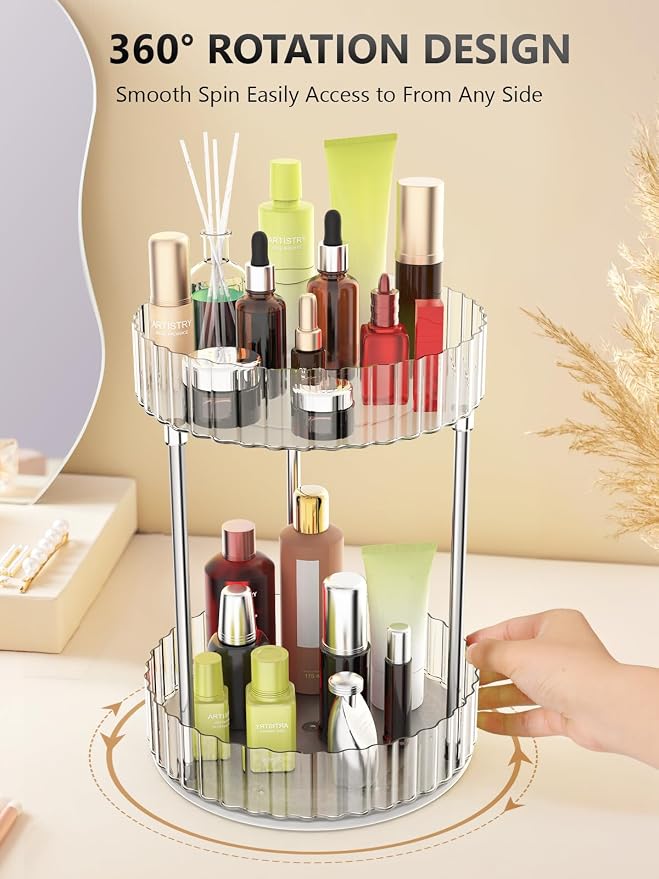 Makeup Organizer, 360° Rotating Makeup Organizer, 2-Tier Round Rotating - Image 5