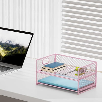 Marbrasse 2 Tier Paper Organizer Letter Tray, Mesh File Organizer - Image 3