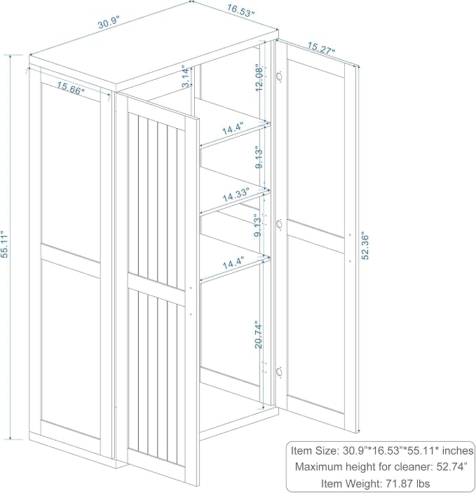 Wooden 55" Tall Broom Closet Storage Cabinet - Image 2