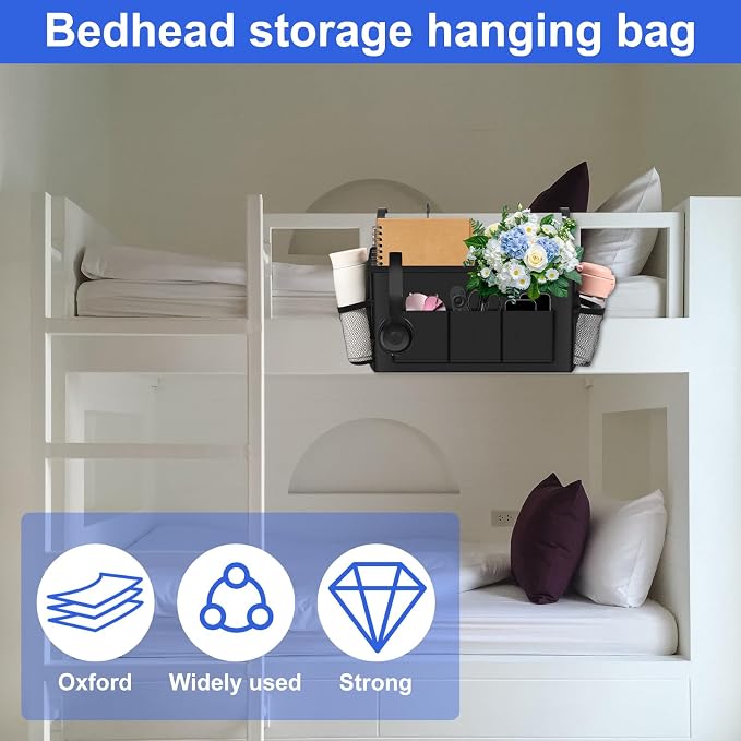 2Pcs Bedside Caddy Oxford Cloth Bedside Storage Organizer Large Capacity - Image 6