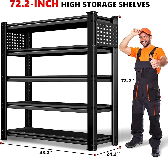 SILVEL 48.2"W Garage Shelving, 5000LBS Heavy Duty Metal Shelving, 2025 Solid - Image 2