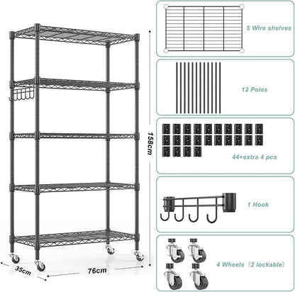 Himimi 5-Tier Storage Shelf Wire Shelving Unit on Wheels Heavy Duty Metal - Image 3