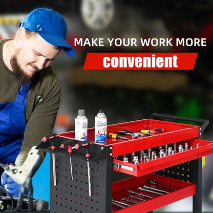 3 Tier Tool Cart on Wheels, Heavy Duty Metal Rolling - Image 4