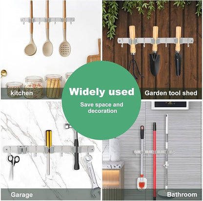 3 Pack Broom Holder Wall Mount 3 Racks 4 Hooks Stainless Steel Broom Mop Holder - Image 8