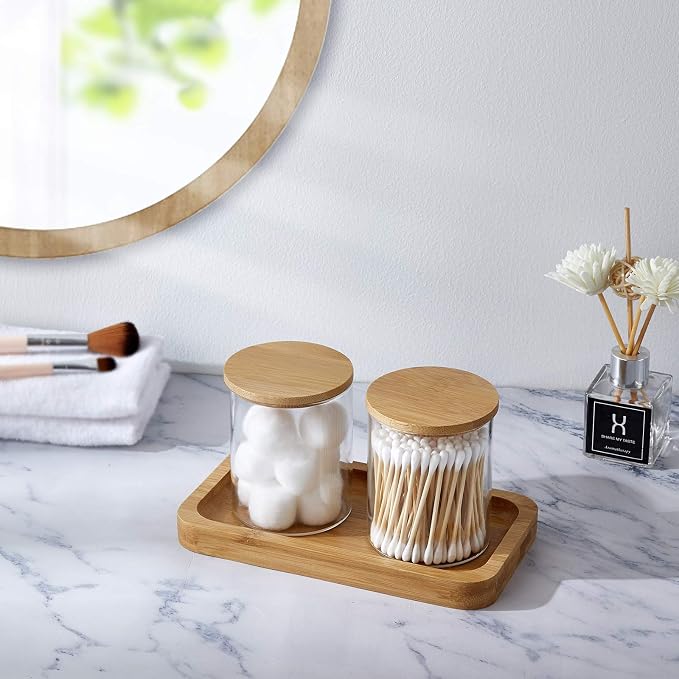 Qtip Holder With Vanity Tray, Glass Apothecary Jars With Lids - Image 4