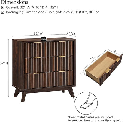 T4TREAM Fluted 3 Drawer Dresser, Curved Profile Design, Wood Drawer Organizer - Image 2