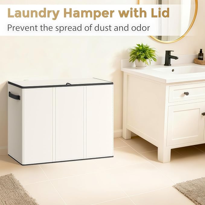 180L Laundry Hamper 3 Section, Large Laundry Basket - Image 6