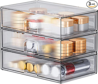 ZHIAI Stackable Storage Drawer, 3 Piece Acrylic Organiser by ZHIAI