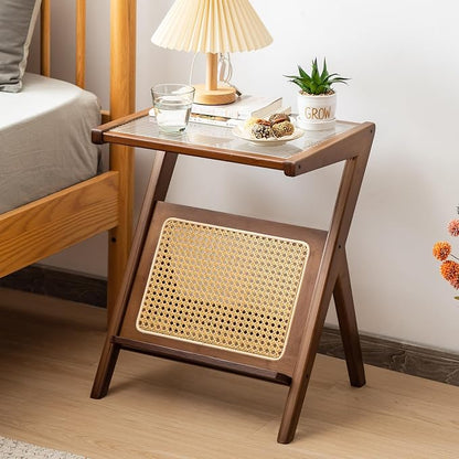 Giantex Rattan Side Table, Boho Nightstand by Giantex