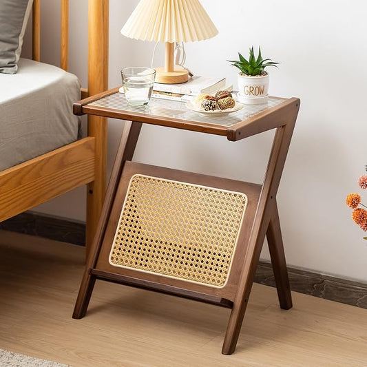 Giantex Rattan Side Table, Boho Nightstand by Giantex