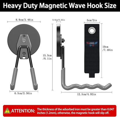 3-H Magnetic Wave Hooks Heavy Duty 2 Pack, Large Magnet Garage Hooks Heavy Duty - Image 2