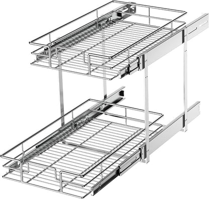 LOVMOR 2 Tier Individual Pull Out Cabinet Organizer 11" W x 18" D, Slide Out by LOVMOR