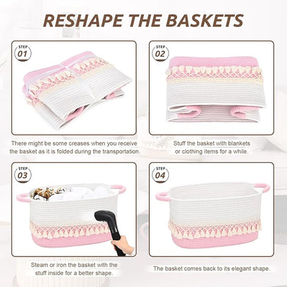 2 Pack Storage Basket for Shelves, Boho Cotton Rope Storage Bins - Image 8
