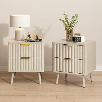 CARPETNAL Fluted Nightstand, Wood End Table Mid Century Night Stands - Image 8