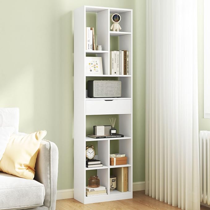 Giantex 71" Bookcase with Drawer, Tall Freestanding Bookshelf with 10 Open Cubes - Image 7