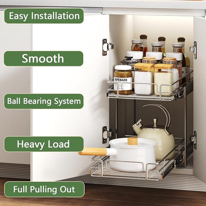 2 Tier Individual Pull Out Cabinet Organizer 15½" W x 21½" D, Heavy Duty - Image 2