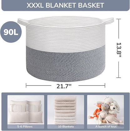 INDRESSME XXXLarge Cotton Rope Basket 21.7" x 21.7" x 13.8" Woven Baby Laundry - Image 3
