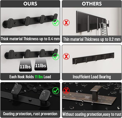 Coat Rack Wall Mount Black, 4 Hooks Rack Metal Coat Hanger Wall - Image 6