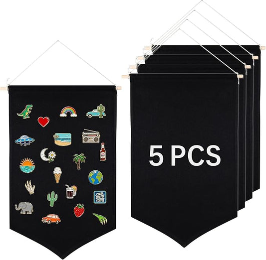 5 PCS Canvas Banners Wall Hanging Brooch Jewelry Storage Case Stand Enamel Pin by OKBA