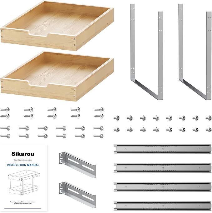 Wood Pull Out Cabinet Organizer 2 Tie 26" W x 21" D, Heavy-Duty Sliding Drawers - Image 7