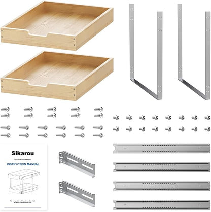 Wood Pull Out Cabinet Organizer 2 Tie 14" W x 21" D, Heavy-Duty Sliding Drawers - Image 6