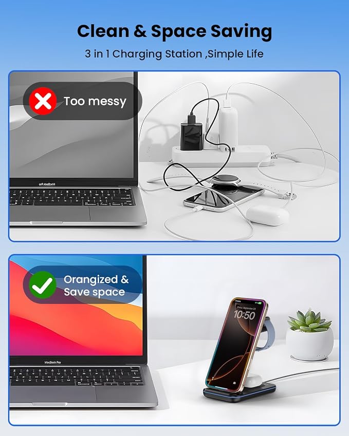 Wireless Charger Stand, CIYOYO 3 in 1 Fast Wireless Charging Station Dock - Image 6