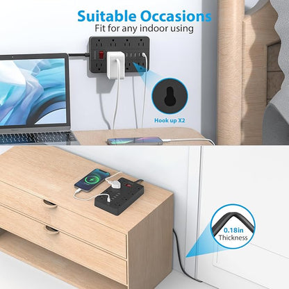 10 Ft Extension Cord Surge Protector, SMNICE 8 Widely Spaced Outlets and 6 USB - Image 8