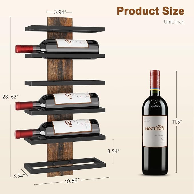 Hoctieon 3-Set 6 Tier Wall Mount Wine Rack, Wall Mounted Wine Bottle Racks - Image 7