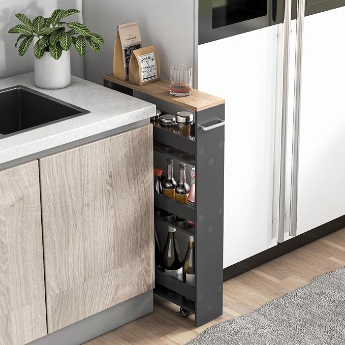 Slim Rolling Storage Cart, 4 Tier Narrow Kitchen Cart - Image 9