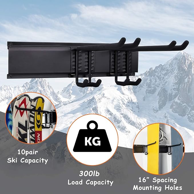 Ultrawall 24-Inch Wall Mounted Ski Rack, Holds Up to 300lbs, Powder-Coated Steel - Image 3