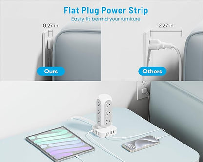 65W Fast Charging Station, Flat Plug Power Strip Tower - Image 4