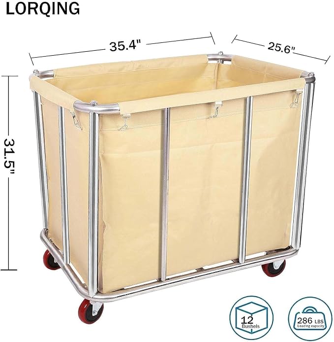 Laundry Cart for Commercial/Home, 12 Bushels Heavy Duty Large Stainless Steel - Image 2