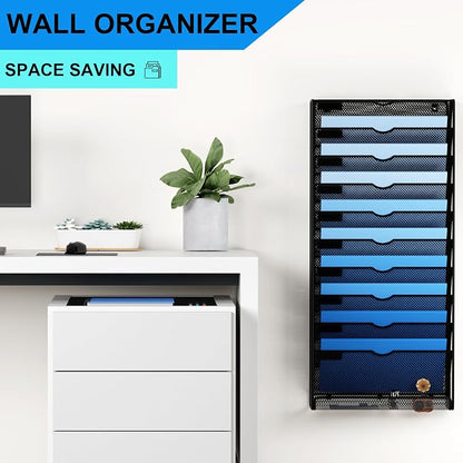 Hanging Wall File Organizer 10 Tier Wall Mounted File Holder Document Wall - Image 2