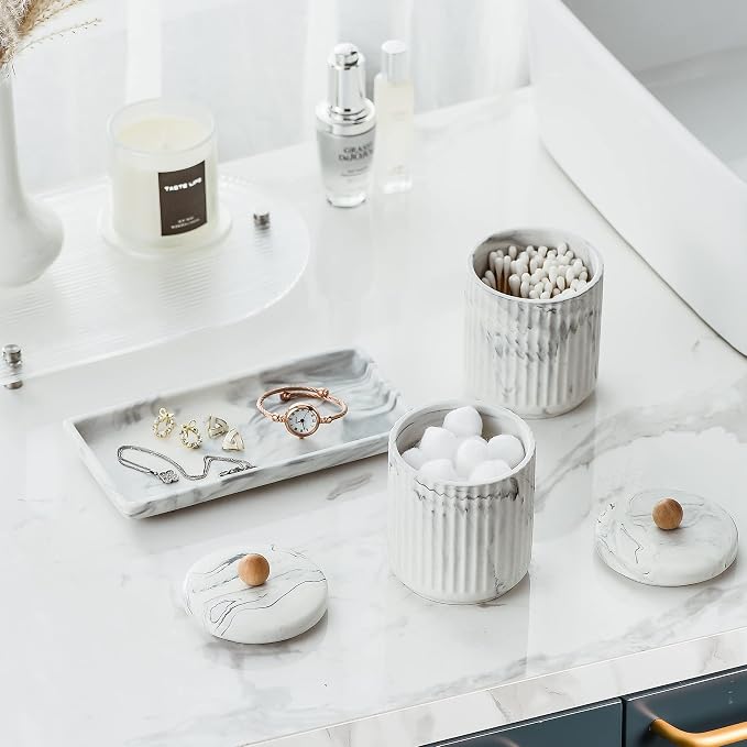 Marble Small Bathroom Jar Set ，Ceramic Cotton Swabs Holder - Image 7