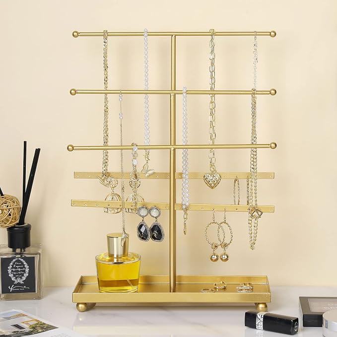 MyGift 5-Tier Gold Metal Jewelry Organizer Stand - Image 2