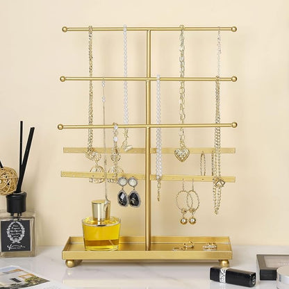 MyGift 5-Tier Gold Metal Jewelry Organizer Stand - Image 2