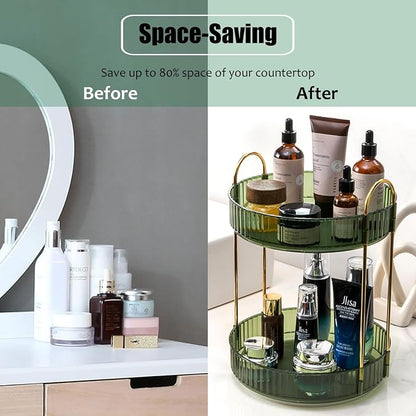 Rotating Makeup Organizer Countertop 2 Tier Lazy Susan Trays Clear Skincare - Image 4