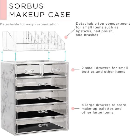 Sorbus Acrylic Makeup Organizer Set, 6-Drawer Vanity & Countertop Cosmetic - Image 2