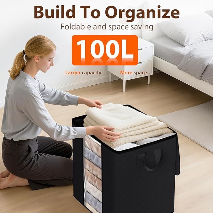 SpaceWhisper 6 Pack 100L Clothes Storage, Foldable Thick Fabric Blanket Storage - Image 5