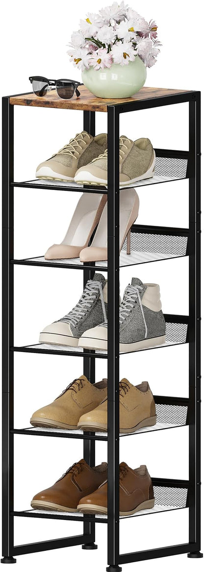 6 Tiers Vertical Shoe Rack, Corner Shoe Storage Organizer, Narrow Shoe Tower by Lifenite