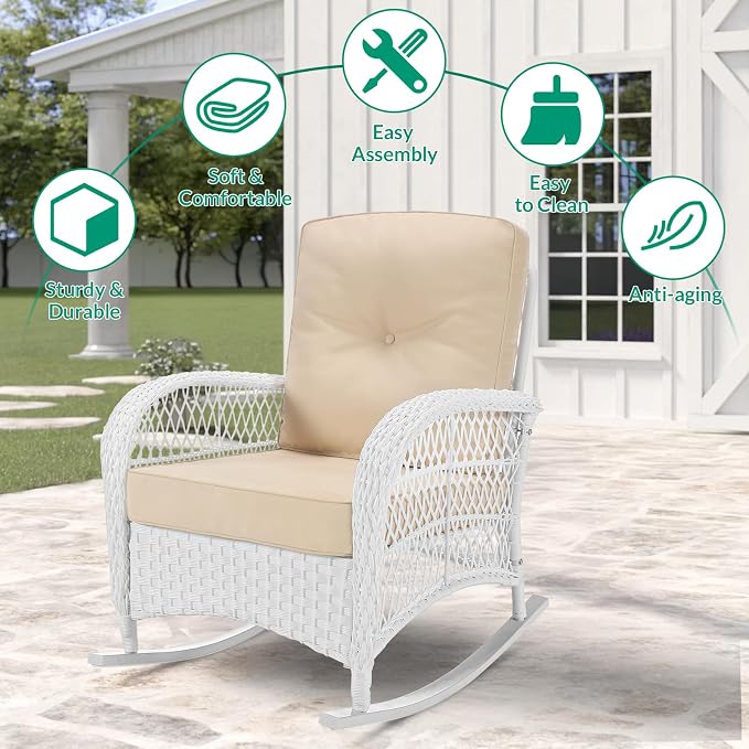 VIVIJASON 3-Piece Outdoor Conversation Bistro Set, Patio Wicker Rocking Chairs - Image 6