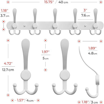 Coat Rack Wall Mount with 5 Tri Hooks, Stainless Steel 16 Inch – White Matte - Image 2