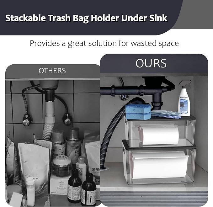 2 Pack Trash Bag Holder Under Sink Stackable, Plastic Garbage Bag Dispenser - Image 4