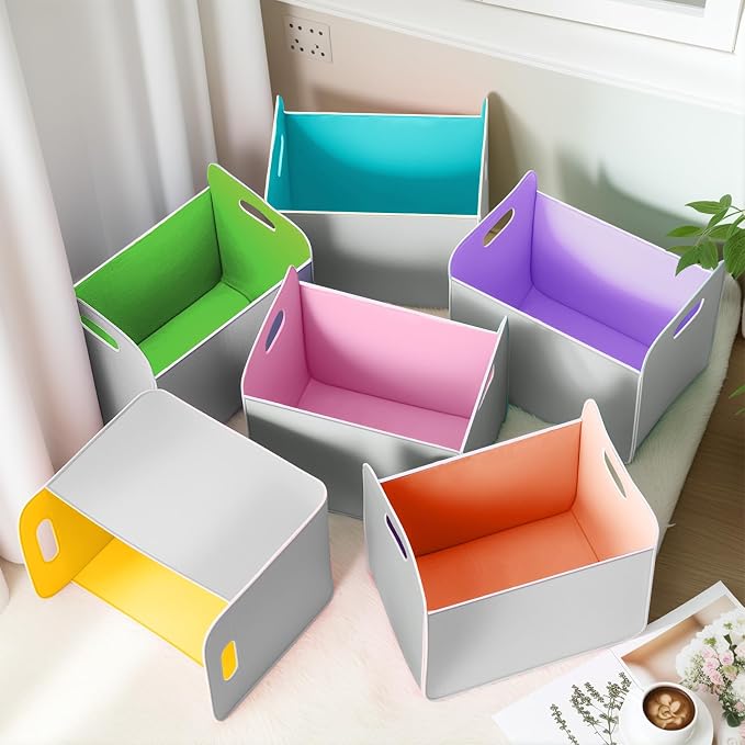 6 Pcs 14x10 Inch Colorful Felt Rectangular Storage Bins Collapsible Storage - Image 5