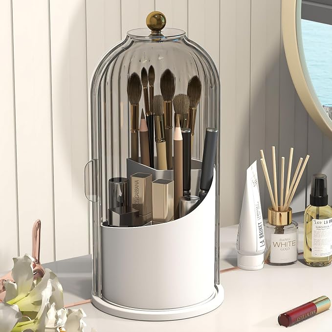 Makeup Brush Holder with Dustproof Cover 360 Rotating Makeup Brush Organizer by Emljkvp